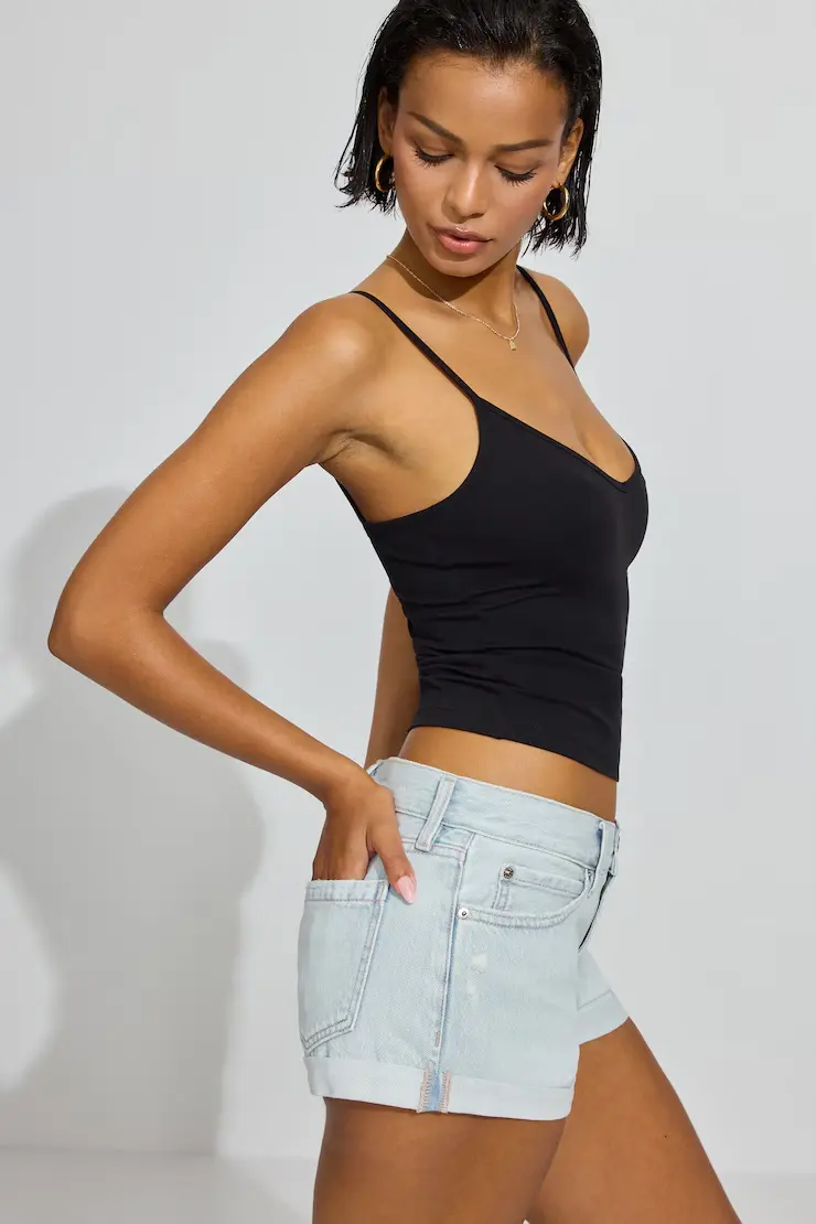 Low Rise Cuffed Denim Shorts